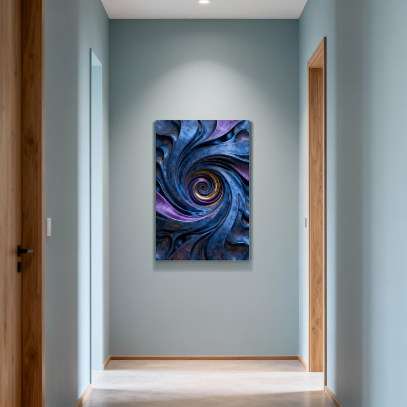 Motif spirale abstraite bleue et mauve tendance, H 30 po x l 20 po