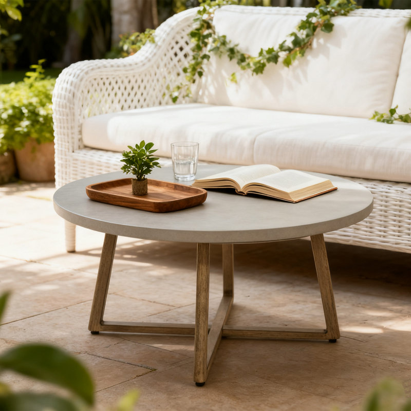 Table basse ronde en aluminium avec plateau en béton nid d'abeille en aluminium 31,5 "Patio