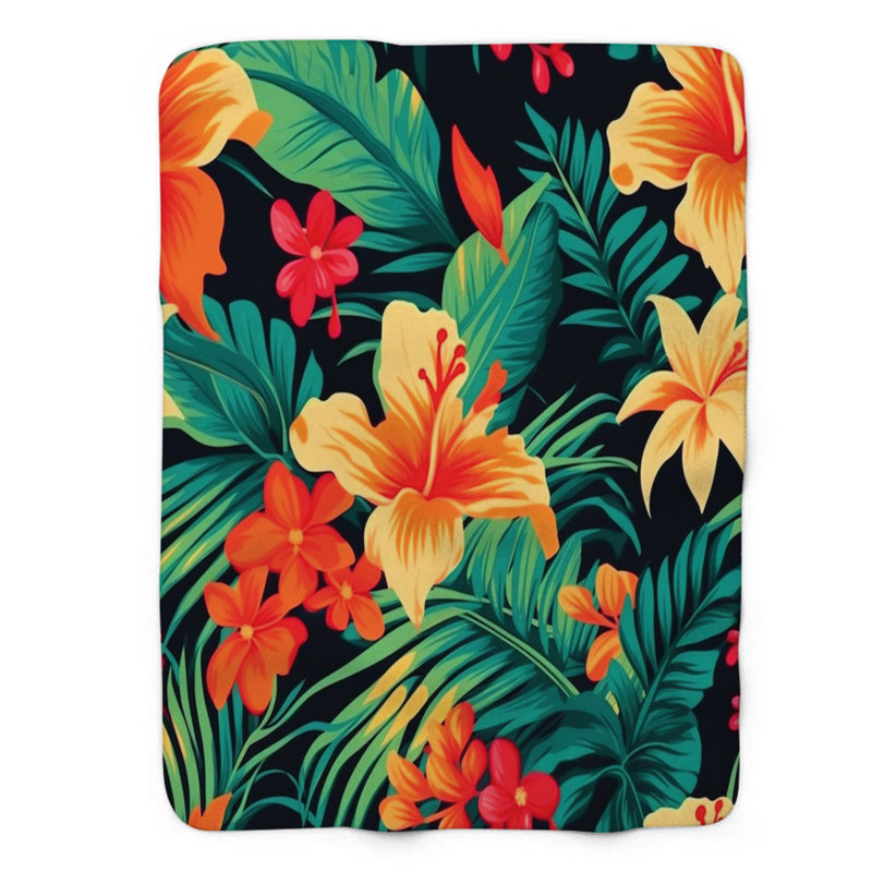 Retro Hawaiian Florals - Couverture Sherpa de qualité supérieure 1 pièce, Lit simple
