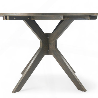 Stanford Outdoor Round Acacia Wood Dining Table With X Base, Gray Finish