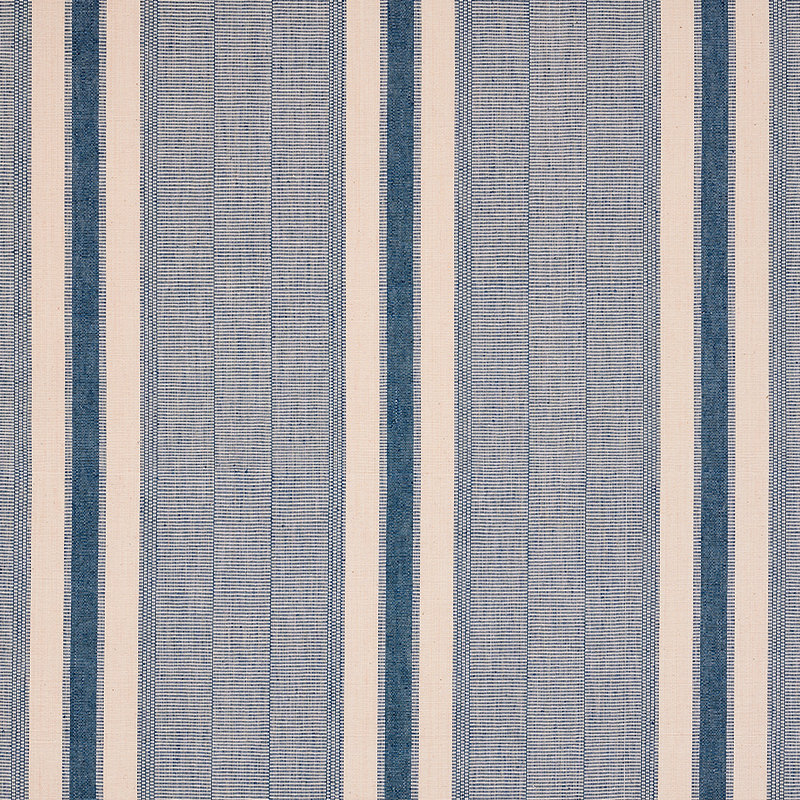 Schumacher x A Rum Fellow Ipala Hand Woven Stripe Fabric, Blue/ Medium Blue/ Blue / White