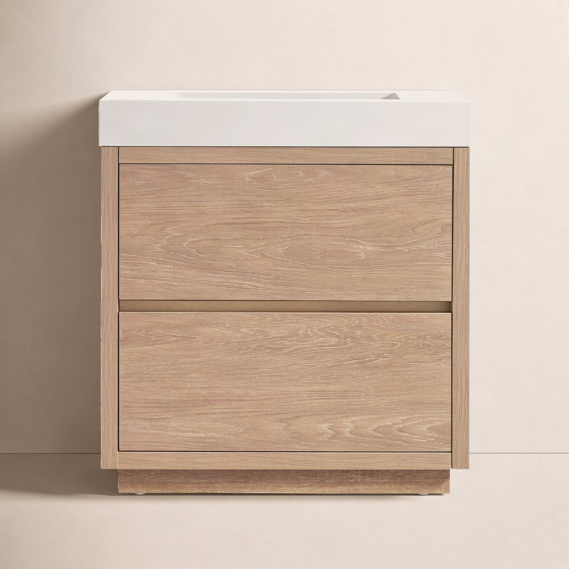 Ensemble de meuble-lavabo simple 36 po Beira, Chêne nord-américain, 30", Blanc
