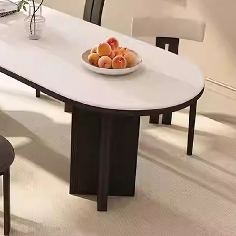 Table de salle à manger et chaise de style antique en demi-cercle, H 29,5 po x L 70,8 po x l 31,4 po, Noir, noir, noir, noir