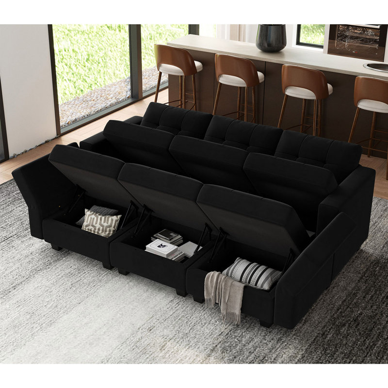 Canapé modulaire rembourré 7 pièces Soneson, Velours noir