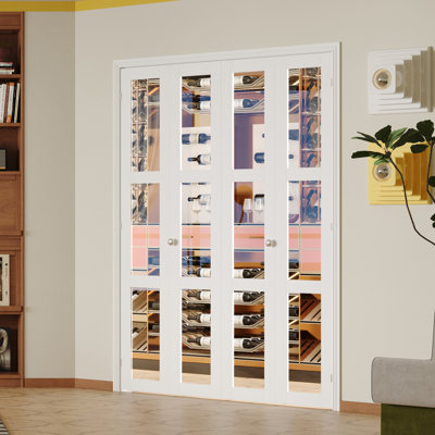 Compack 180 Degrees - White 3 Lite Clear Glassed Design Bi-Fold Door Hardware Kit, Folding Door Hardware Set, Commercial Grade Hinge System
