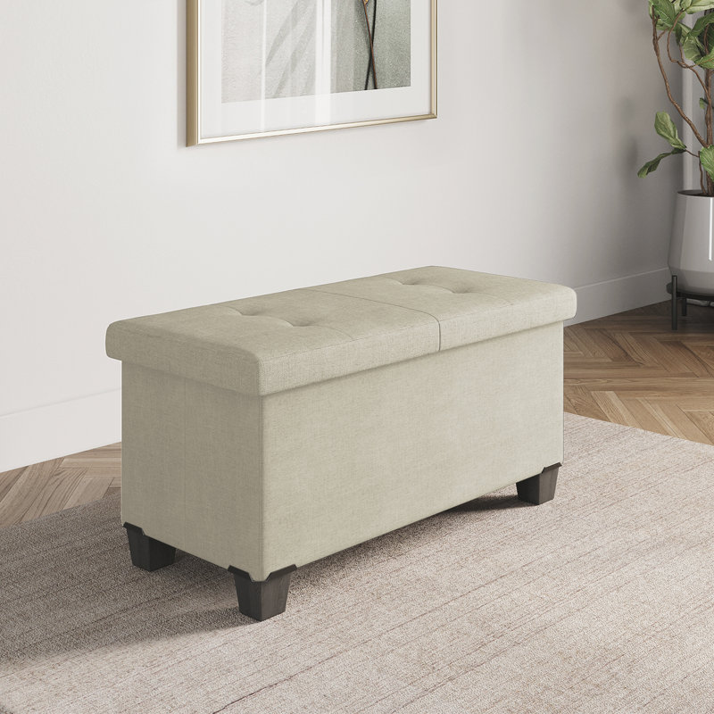Banc avec rangement Macklen, H 15 po x l 30 po x P 15 po, Mélange de lin ivoire