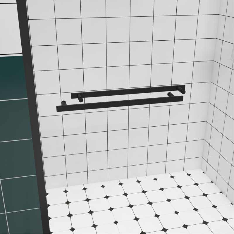 44-48"X76" Aluminum Frame Double Sliding Shower Door,Bypass Bathroom Sliding Door With Premium 1/4" (6Mm) Clear Tempered Glass, Black Hardware Sliding Glass Shower Enclosure
