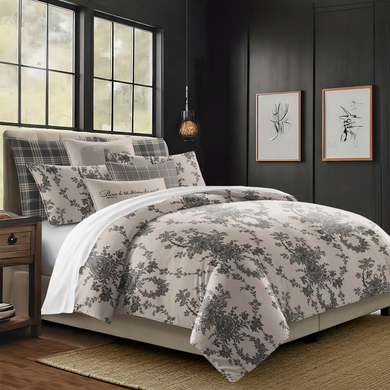 Country Lane Toile Ebony Cotton Coverlet Set  8 Piece, Full Coverlet + 7 Additional Pieces