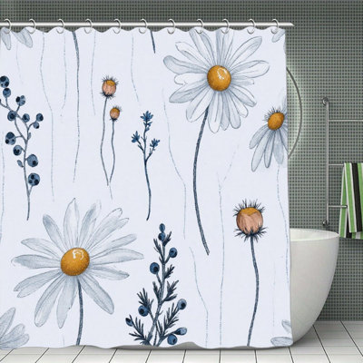 Rideaux de douche bleu et blanc Daisy, 71 x 71