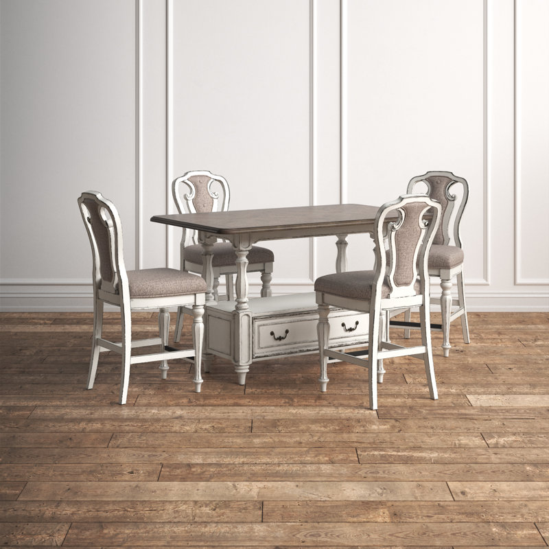 4 Person Gathering Dining Table Set w/ Upholstered Chairs