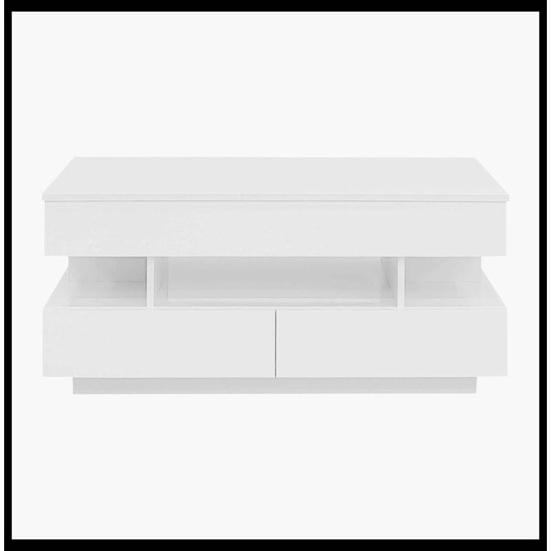 Table basse à plateau relevable avec 2 tiroirs, table basse moderne avec compartiment dissimulé adéquat, table basse à plateau relevable multifonctionnel avec finition ultrabrillante pour le salon