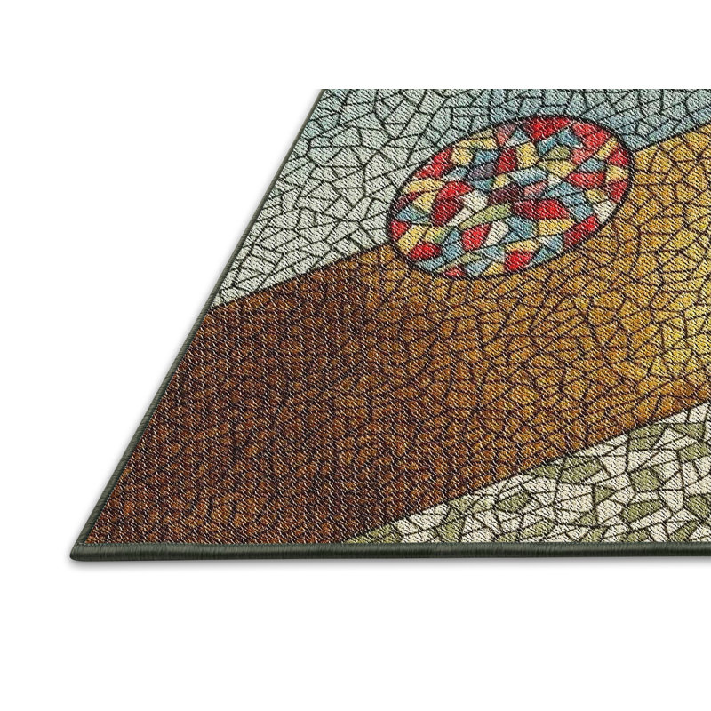 Tapis vert/jaune/brun à motifs Crafa, Rectangle 7 pi x 10 pi