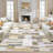 Modern Geometric Machine Washable Rug with Non-Slip Backing Non-Shedding Contemporary Accent Carpet Soft Low Pile Floor Cover for Living Room-902055597