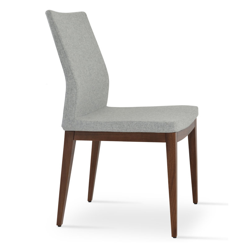 Pasha Wood Dining Chair in Boucle Fabric, Walnut, White Gray Boucle