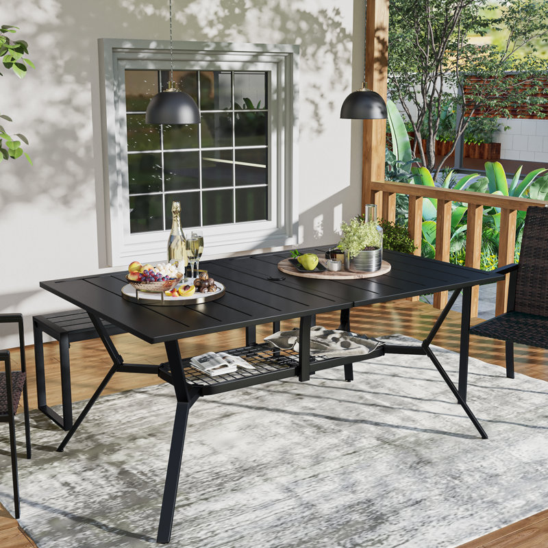 Dannilyn Rectangular Metal Outdoor Dining Table With Umbrella Hole , 55.1'' in. W 37.8'' in. D, Black