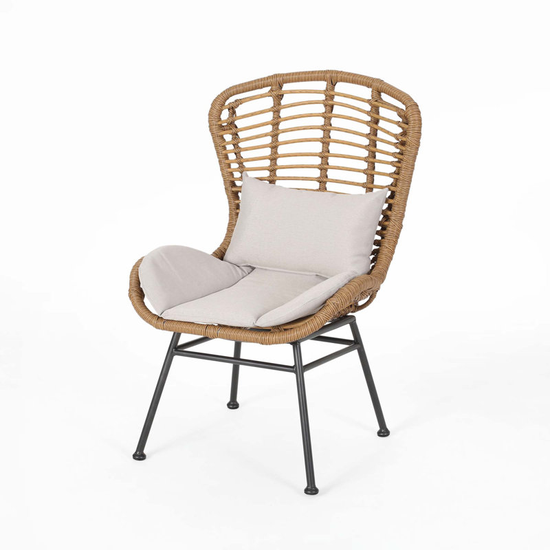 Light Brown Faux Rattan Armless Patio Chairs with Beige Cushions