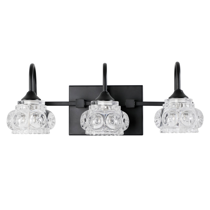  Luminaire de salle de bain 3 lumières noir avec abat-jour en cristal pour salle de bain, salle d'eau et miroir de meuble-lavabo