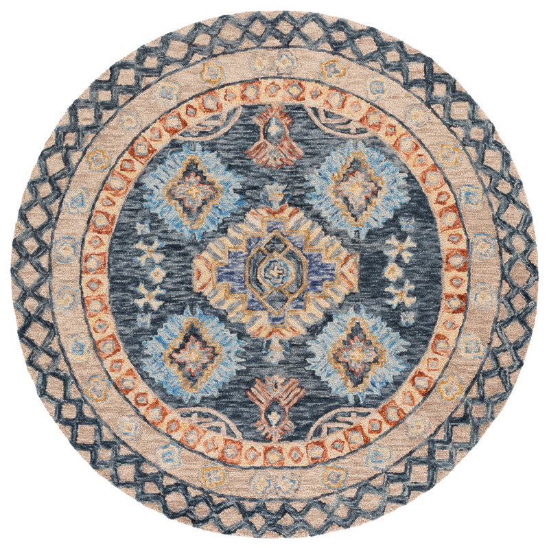 Hand Tufted Wool;Cotton Geometric Rug, Round 6'