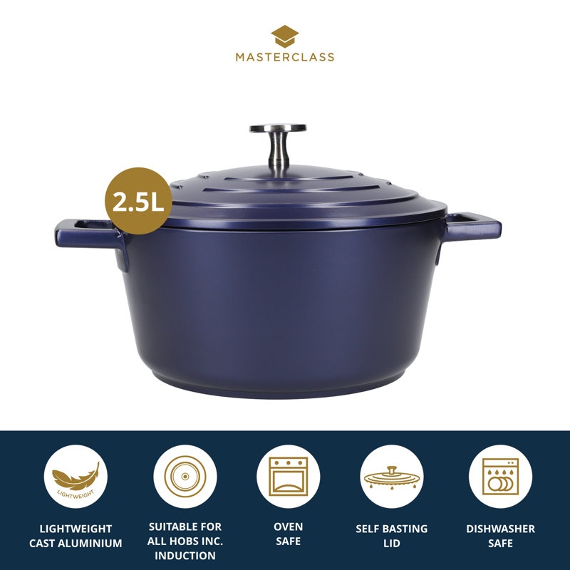MasterClass Cast Aluminum Round Casserole, Metallic Blue, 28cm / 2.5L
