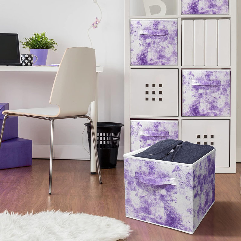Sorbus 11" Foldable Fabric Storage Cube Bins with Handles, in Tie-Dye, Purple