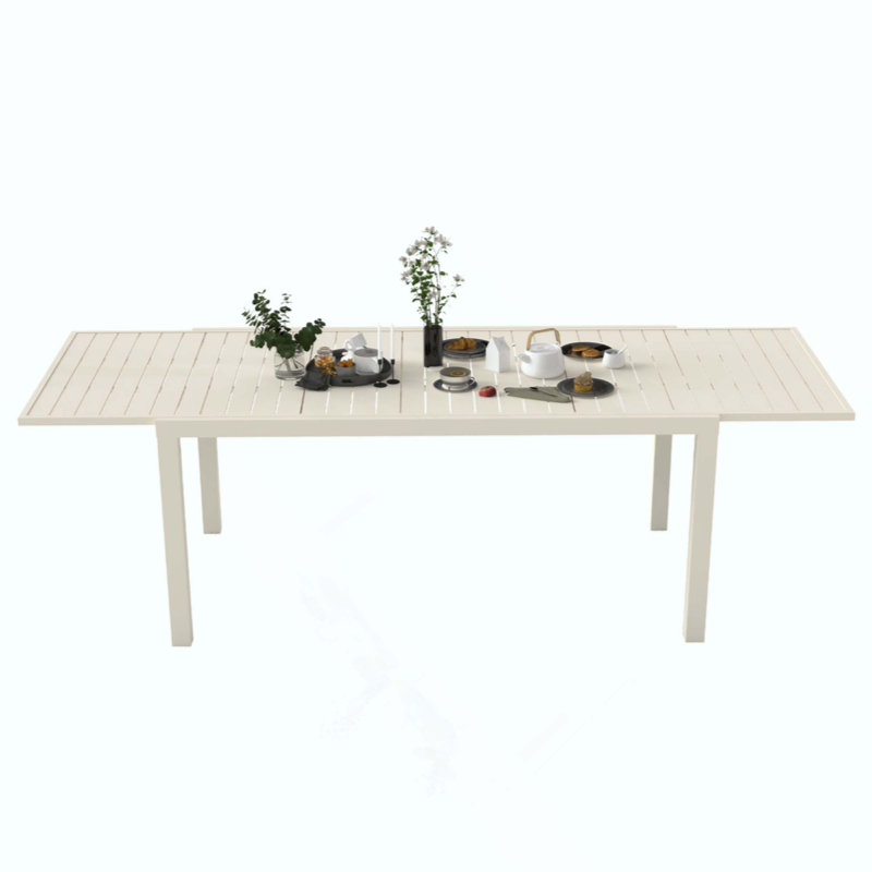 Table de salle à manger extensible pour l'extérieur, plateau extensible à 3 panneaux, structure en aluminium antirouille avec pieds réglables en hauteur