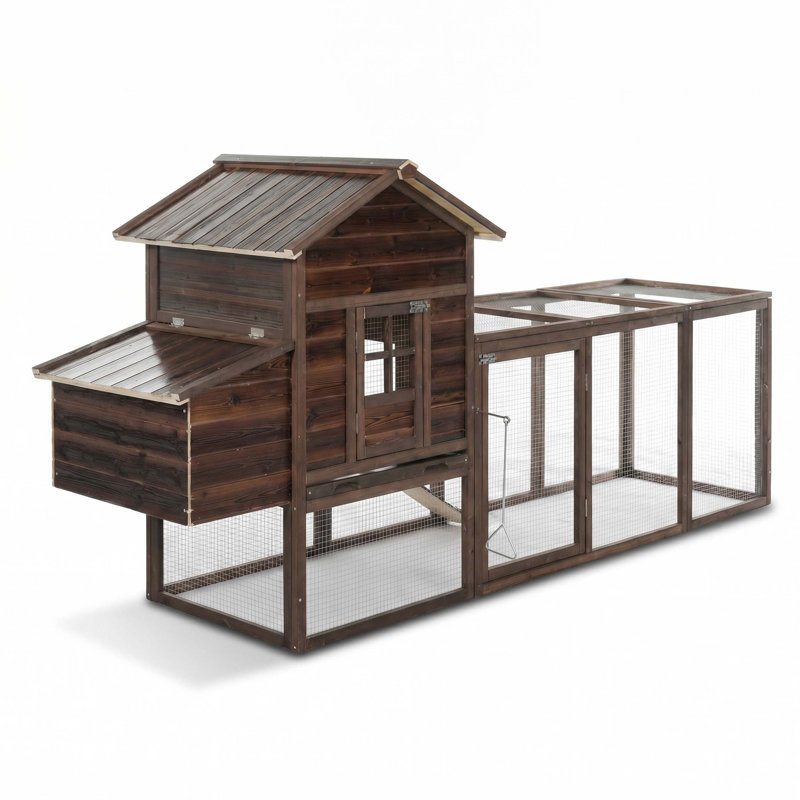Elevated Fir Wood Chicken Coop with Secure Run and Nesting Box for Backyard Poultry