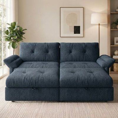82" Convertible Sleeper Sofa Bed with Pull-Out Bed, Chenille Upholstered Sofa Couch for Living Room, Apartment and Guest Room