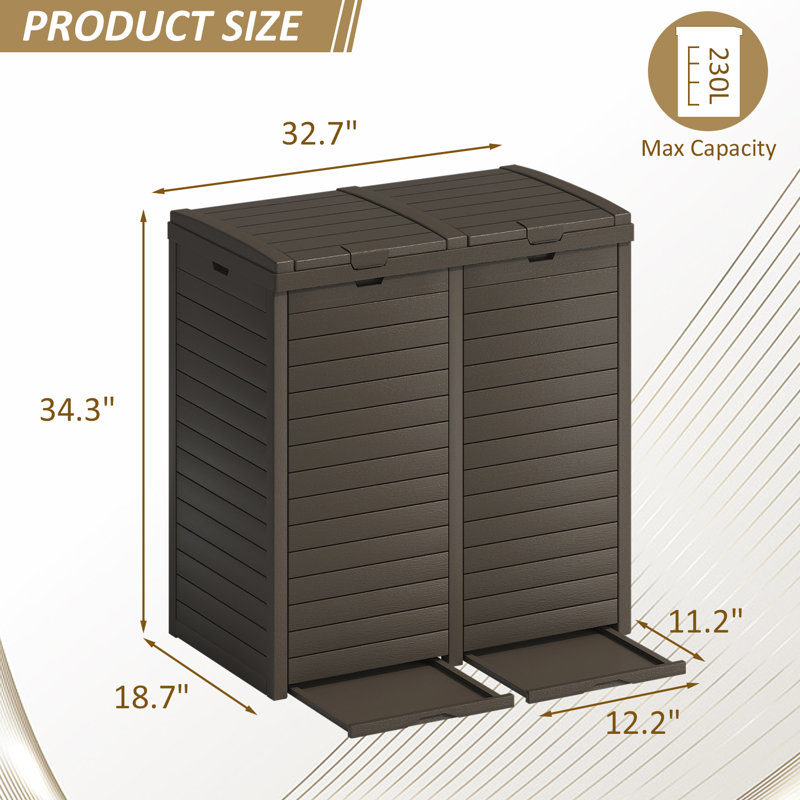 Devoko 61 Gallon Hideaway Dual Trash Can with Lid and Drip Tray
