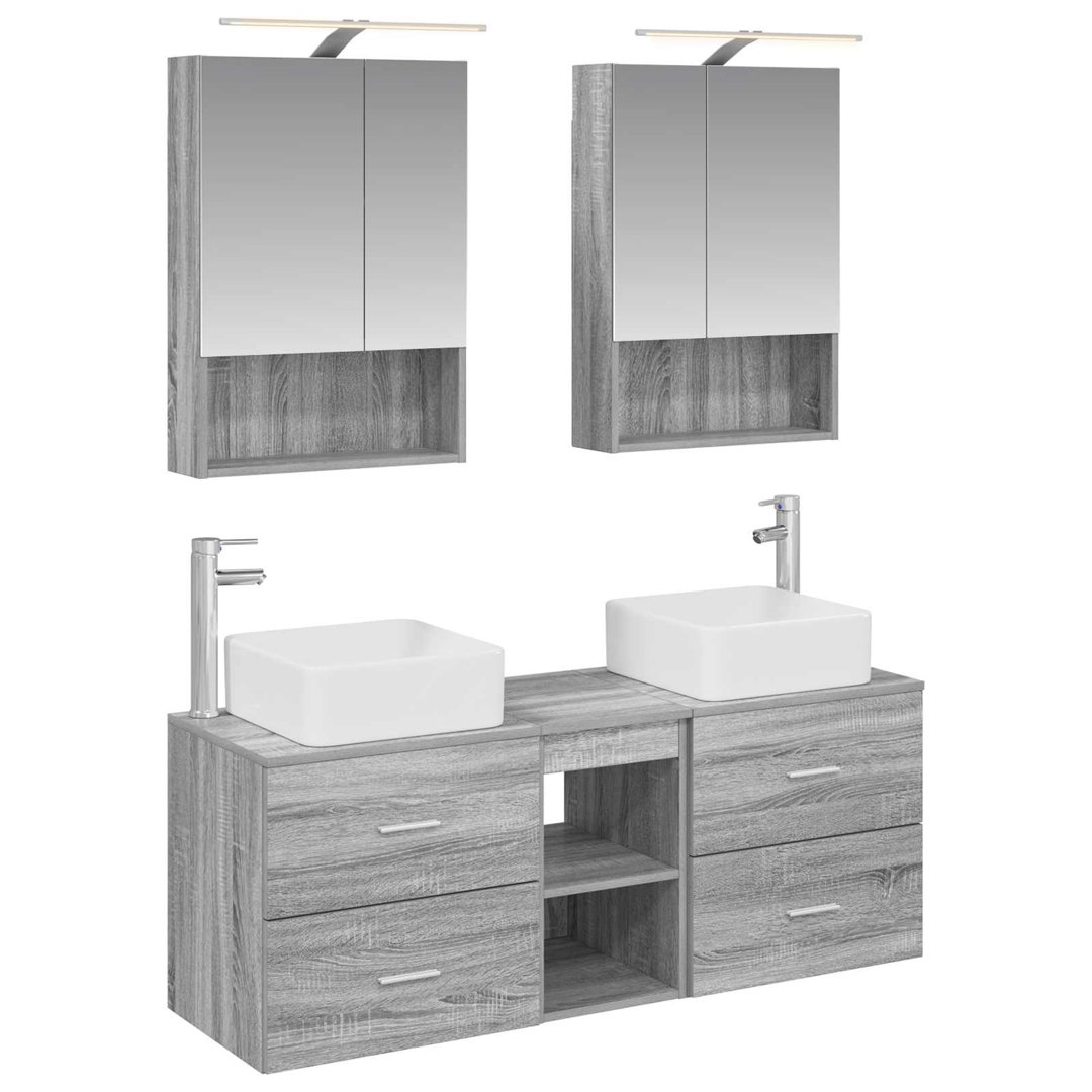 vidaXL Bathroom Furniture Set 5 pcs Engineered Wood and Glass Storage Cabinets