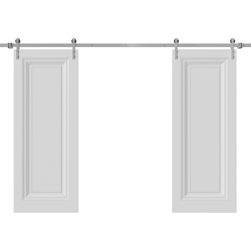 Double porte de grange | Essentiel 1111 blanc | Ensemble de rail 13 pi | Portes intérieures solides, 72 po x 80 po
