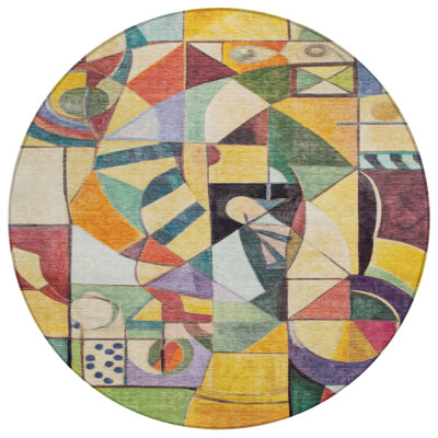 Machine Washable Indoor/Outdoor Xhevrie Gold Rug