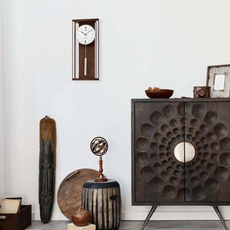 QXH068BLH Classic Modern Pendulum Wall Clock, Brown