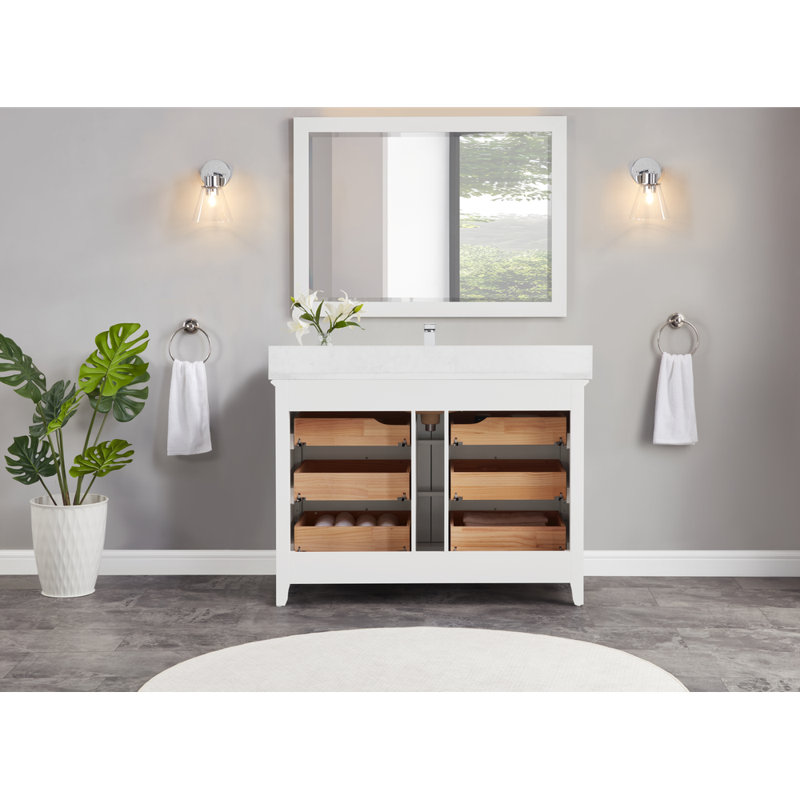 48" Solid Wood Sink Vanity  With 1' Artificial Stone Top, White