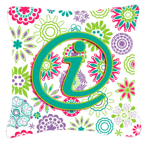 Monogramme initiale fleurs intérieur/extérieur Throw Pillow, 18" H x 18" L x 5.5" D, I