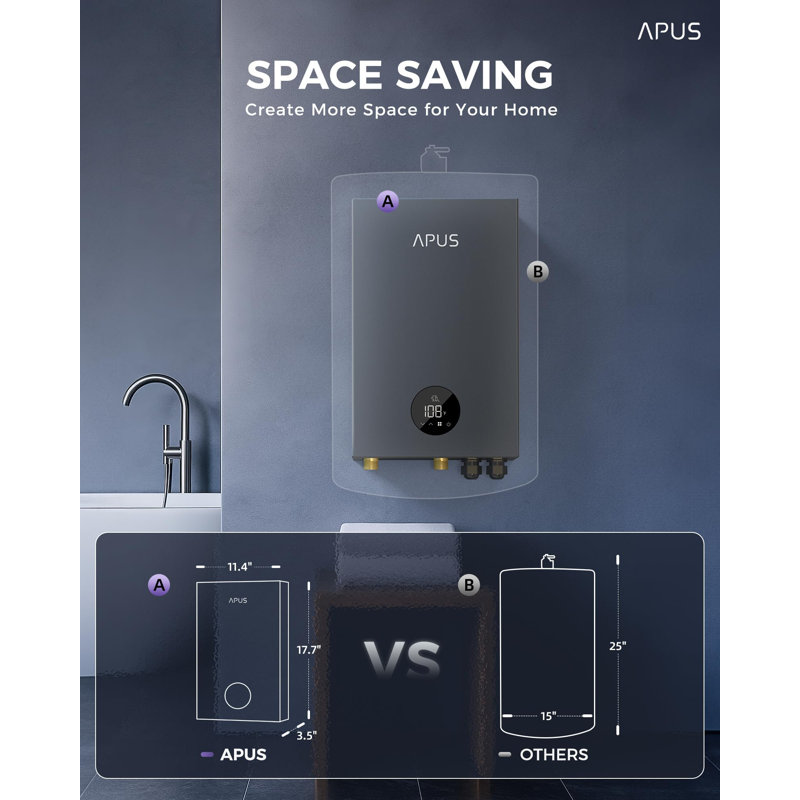 Electric Tankless Water Heater with Memory Function & LED Display