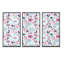 Fleurs rétro roses et bleues - ensemble de 3 reproductions d'art encadrées sur toile-1740335768-1740335774