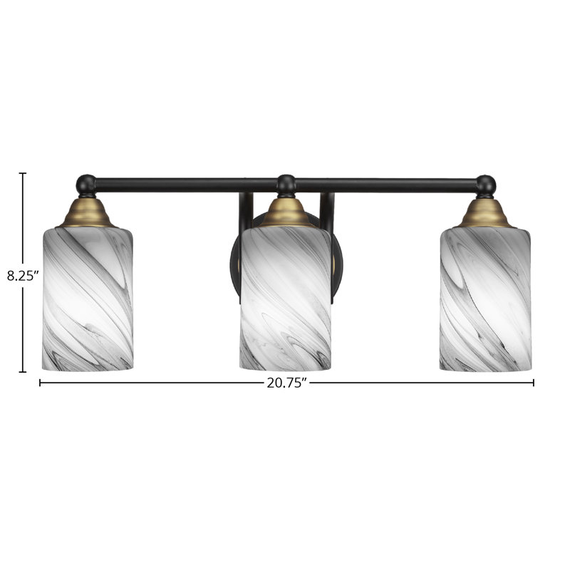 Michell 3-Light Bath Bar, Matte Black/Brass, Onyx Swirl