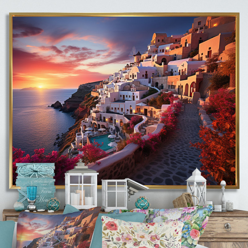 Grèce Oia Splendor IV sur toile, H 12 po x l 20 po x P 1 po, Cadre flottant doré