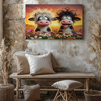 Drôle de dessin de vaches fantaisistes, animaux de ferme, impression florale sur toile, pour le salon, la chambre à coucher, le bureau, le couloir, le vestibule, le mur de la galerie et la décoration moderne