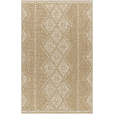 Tapis marocain d'extérieur brun clair et blanc