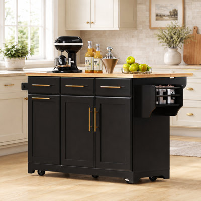 Kitchen Island Cart with Drop Leaf, Charging Station and Trash Cabinet