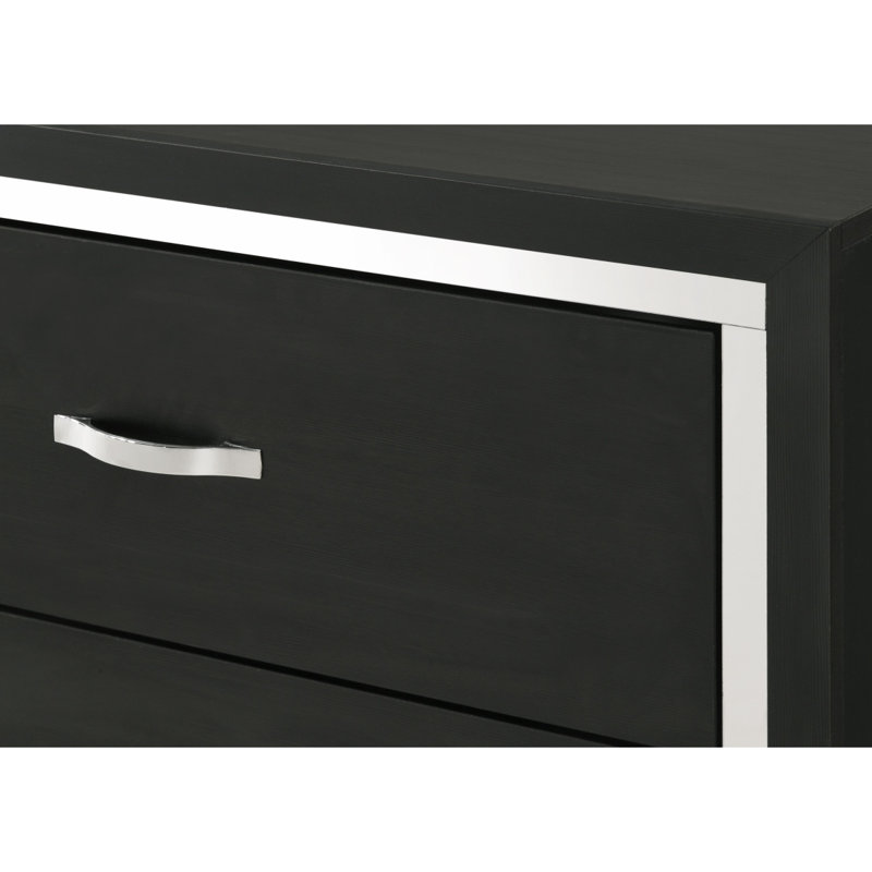 Meuble de chambre à coucher moderne à 1 tiroir Glam 4 tiroirs avec poignées en métal noir