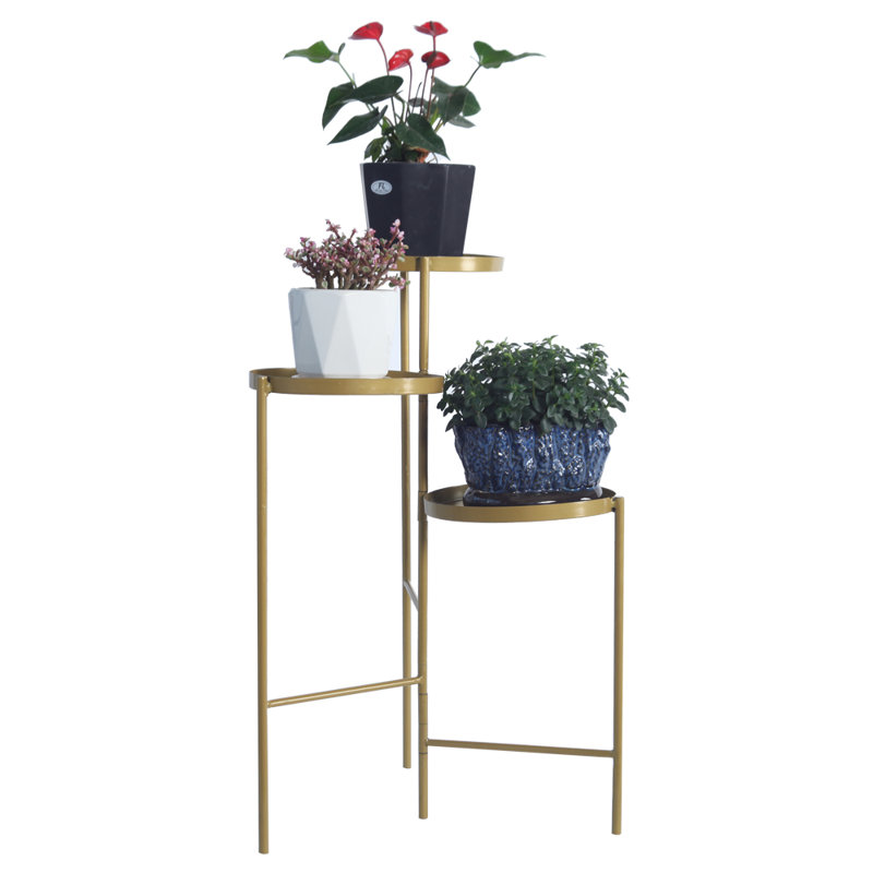 Support pour plante à trois niveaux en métal doré