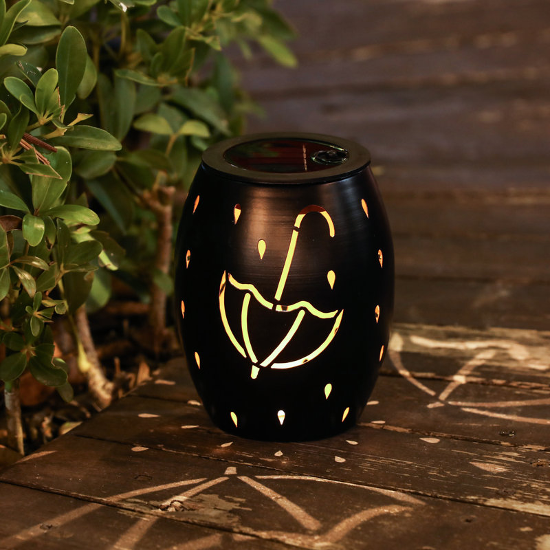 Black Ceramic Solar Powered Outdoor Candle Lantern