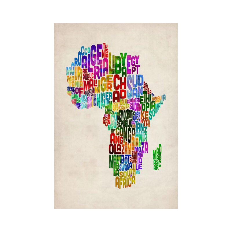 Typography Map Of Africa II by Michael Tompsett - Wrapped Canvas Print, 30.48cm H x 20.32cm W x 1.91cm D
