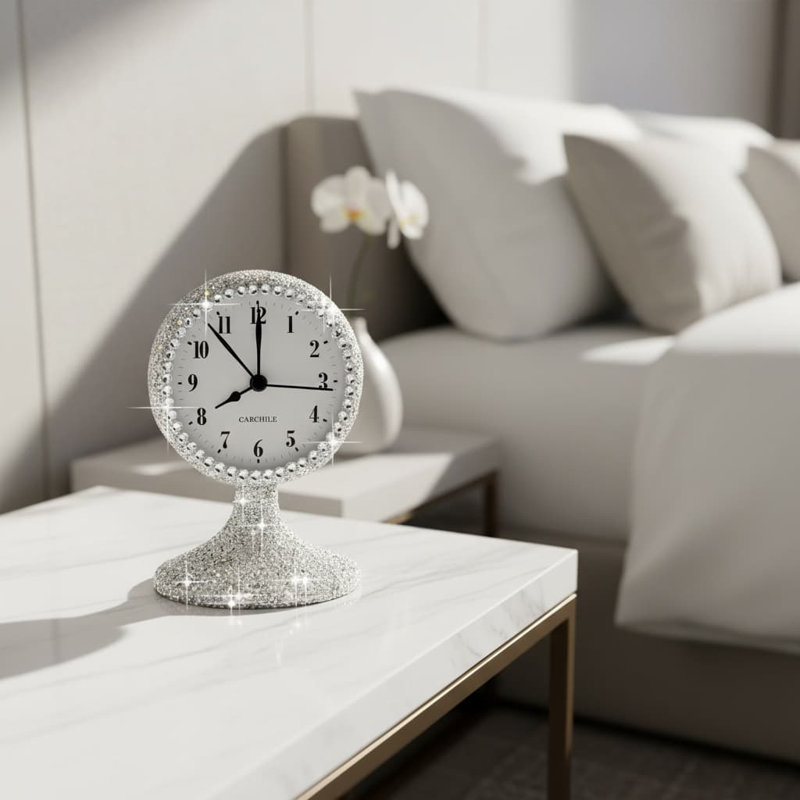Analogue Crystal Electric Alarm Tabletop Clock, Silver