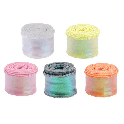 5 rouleaux de ruban d'organza diaphanes et transparents de 10 verges chacun, ruban de mousseline de soie câblé au bord 5 couleurs assorties, bricolage artisanat, emballage de cadeaux, bouquets, invitations de mariage