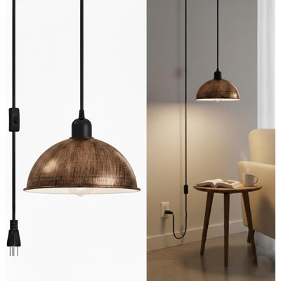 Luminaire suspendu à brancher, luminaire suspendu de 13,1 pi avec cordon d'alimentation, interrupteur marche / arrêt, poulie réglable, lampe dôme industrielle de base E26 pour table, plante d'intérieur, lumières de culture, îlot de cuisine, évier, chambre à coucher, salle à manger, bar