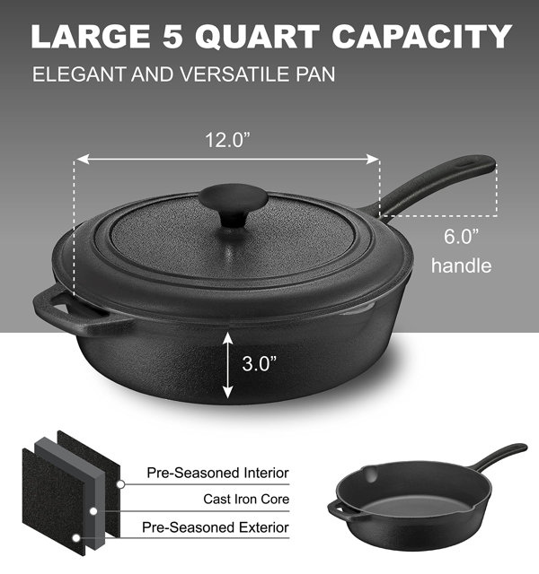 BBQ by MasterPRO - The Edge Pre Seasoned Cast Iron Fry Pan, 11 Inches by 10.5 Inches, Black