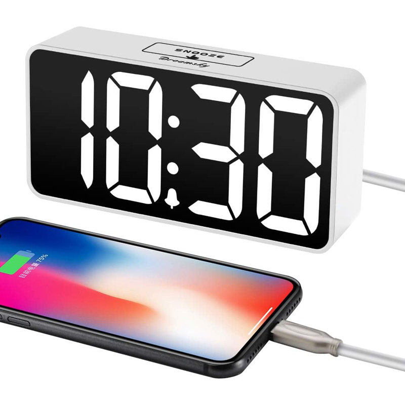Alarm Clock For Bedroom, Large Big Numbers Display With Brightness Dimmer, Electric Bedside Desk Clock With USB Charging Port